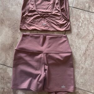 Alo Mauve Tank and High-Waist Bike Shorts Set